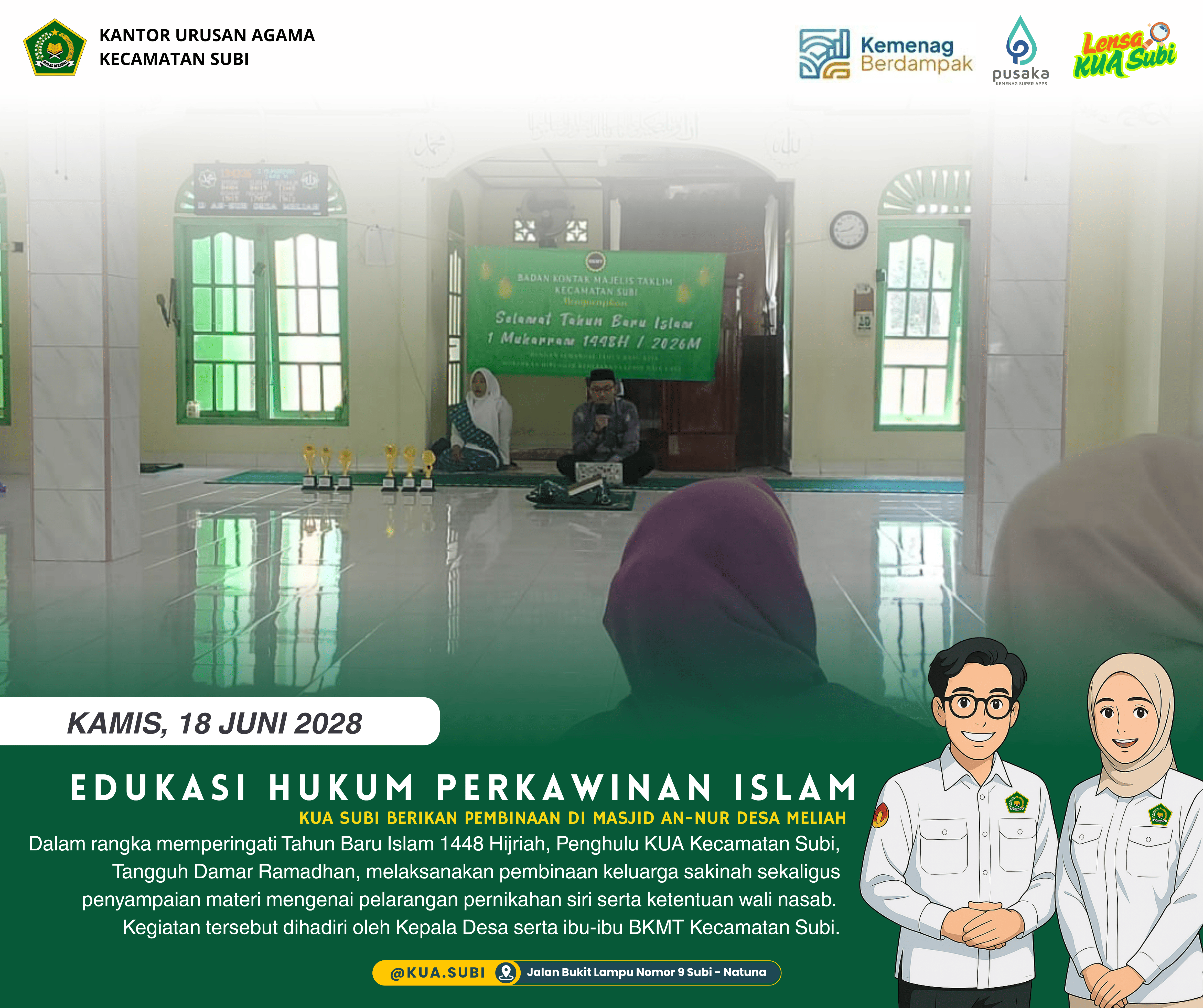 Penghulu KUA Subi Berikan Pembinaan Keluarga Sakinah dan Sosialisasi Larangan Nikah Siri di Masjid An-Nur Meliah